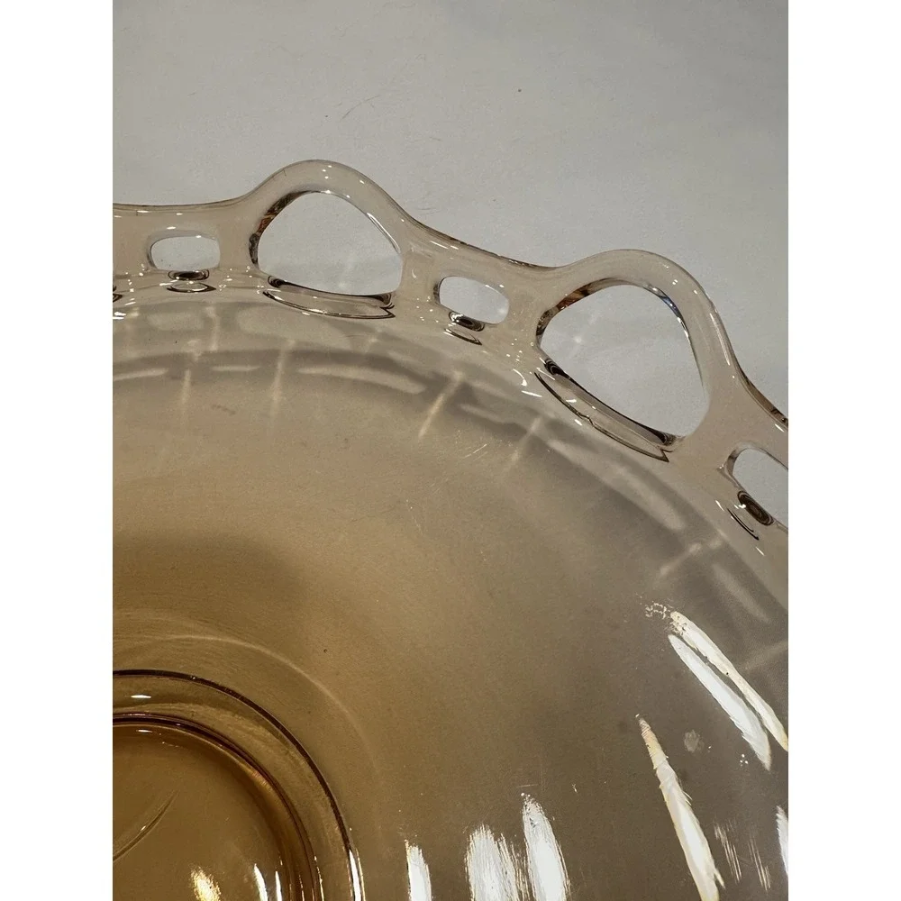 Depression Era Fosteria Amber Lace Edge Bowl